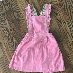 Pink Ruffled Dress with Floral Embroidery